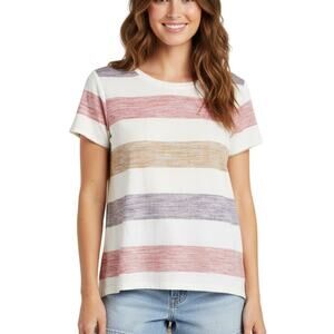 Market & Spruce Multicolor Stripe Short Sleeve Crewneck Tee NWT Small Petite